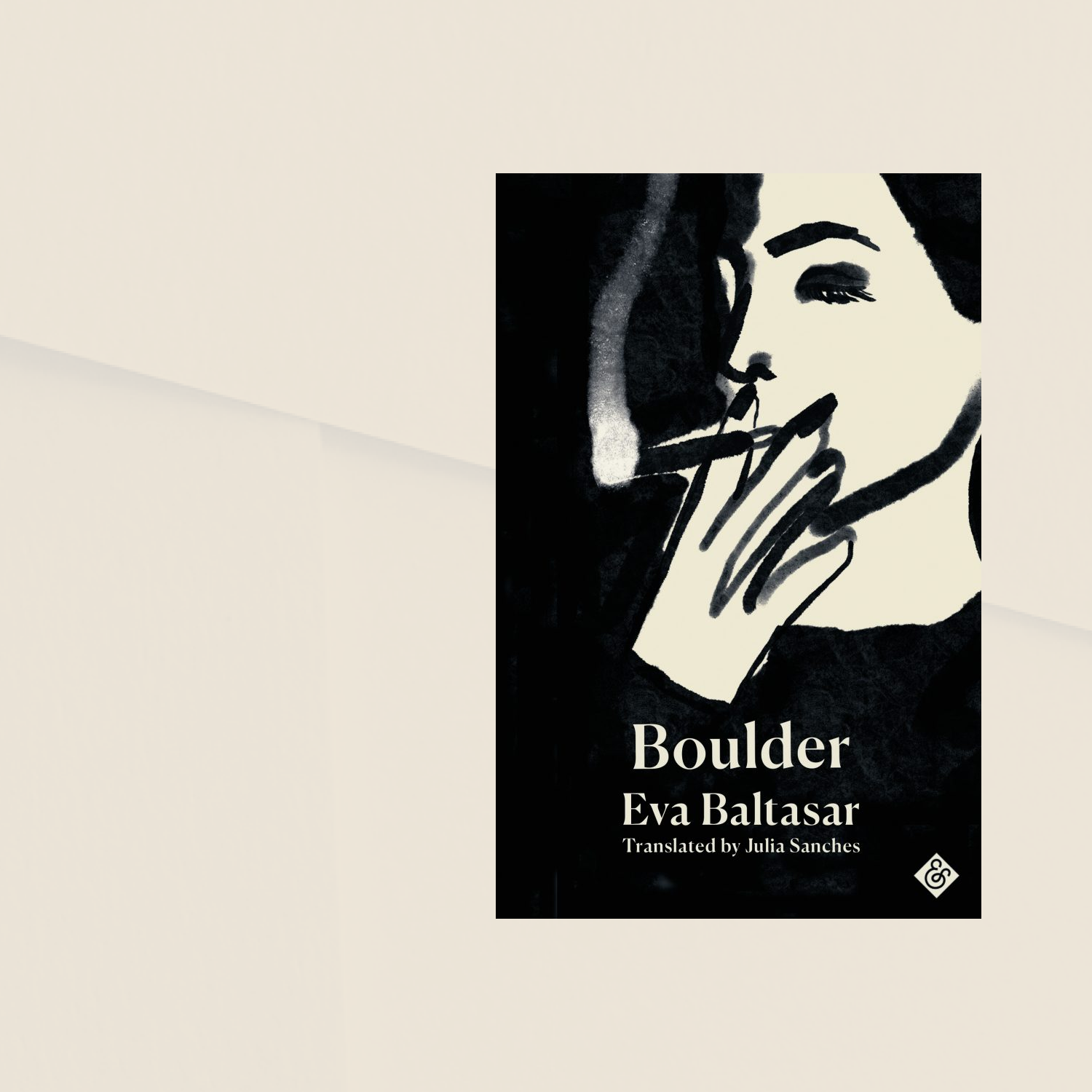 Book cover against milky brown background. On cover sketched black and white painting of women smoking. Cream coloured title and author name in centre at bottom of cover.