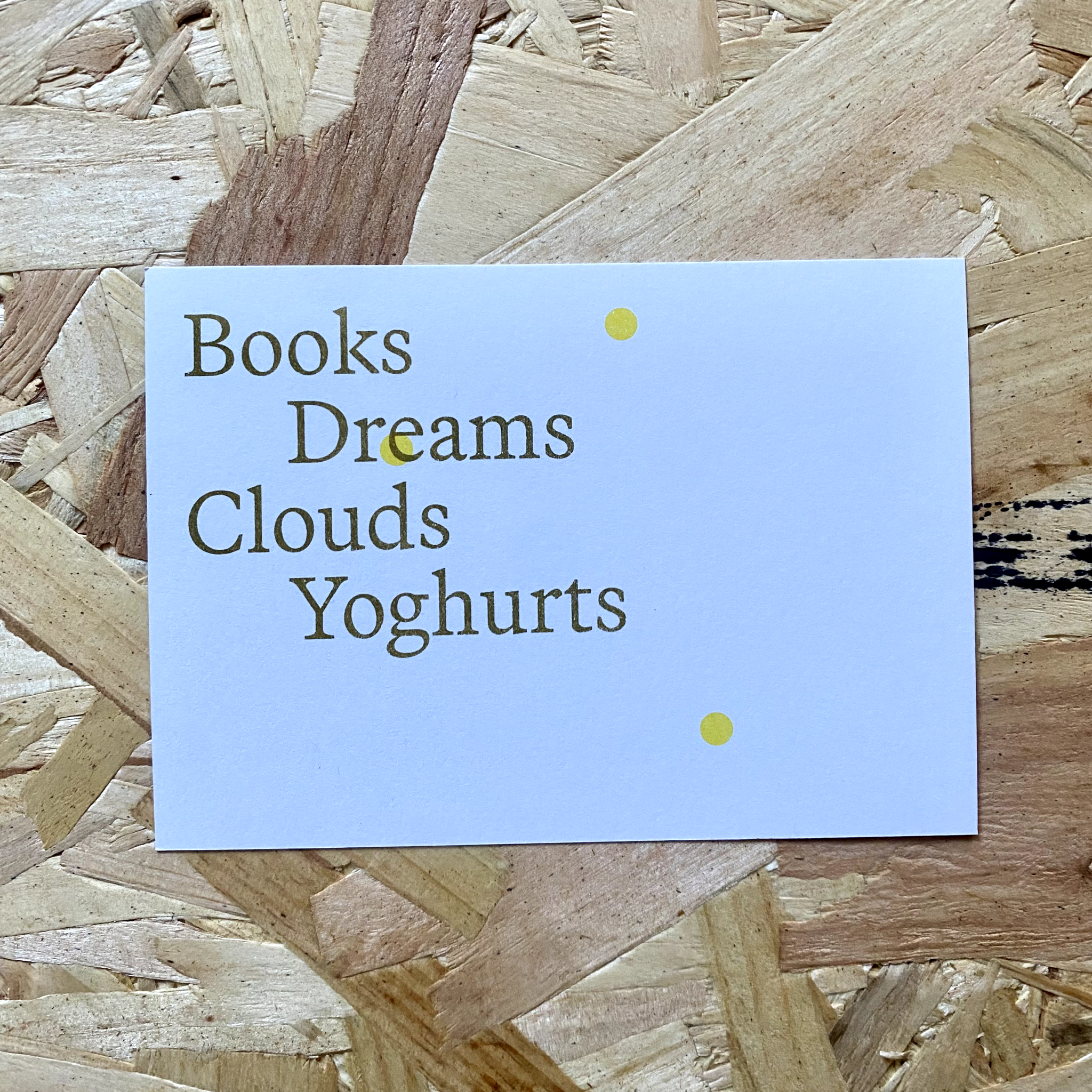 Postcard | Books Dreams Clouds Yoghurts